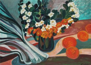 Bodegón Puerros y naranjas