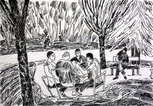 jugando a cartas en el Bosque